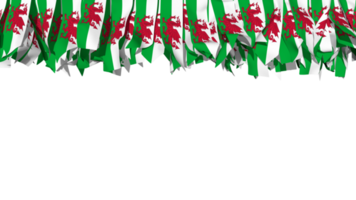 Wales vlag verschillend vormen van kleding streep hangende van bovenkant, onafhankelijkheid dag, 3d renderen png