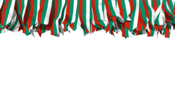 Bulgarien Flagge anders Formen von Stoff Streifen hängend von Spitze, Unabhängigkeit Tag, 3d Rendern png