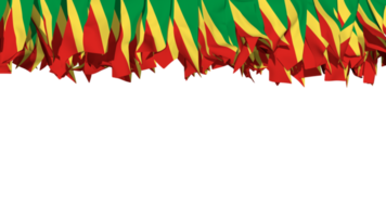 Republik von das Kongo Flagge anders Formen von Stoff Streifen hängend von Spitze, Unabhängigkeit Tag, 3d Rendern png