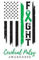Cerebral Palsy Awareness, Green Ribbon, American Distressed Flag vector