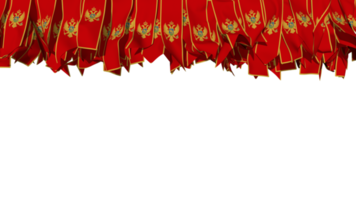 Montenegro Flagge anders Formen von Stoff Streifen hängend von Spitze, Unabhängigkeit Tag, 3d Rendern png