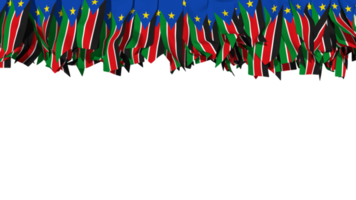 söder sudan flagga annorlunda former av trasa rand hängande från topp, oberoende dag, 3d tolkning png