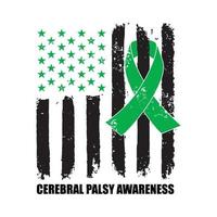 Cerebral Palsy Awareness, Green Ribbon, American Distressed Flag vector