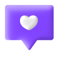 3d illustration social médias notification l'amour comme cœur icône dans violet arrondi carré png