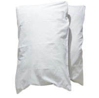 Two white pillows with cases after guest's use at hotel or resort room isolated with clipping path in png file format,