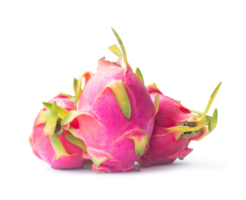 Three beautiful fresh red dragon fruits isolated with clipping path and shadow in png file format