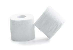 två rullar av vit vävnad papper eller servett isolerat med klippning väg och skugga i png formatera