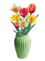 flowers of daffodils and tulips in a vase illustration png