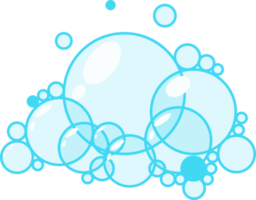 tecknad serie tvål skum uppsättning med bubblor. ljus blå såplödder av bad, schampo, rakning, mousse png