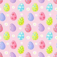 Seamless pattern with Easter eggs and daisies on pink background. Cute pastel digital paper. vector