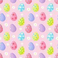 Seamless pattern with Easter eggs and daisies on pink background. Cute pastel digital paper. vector