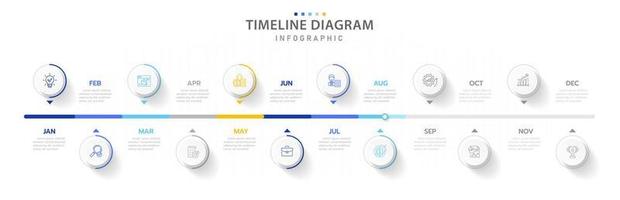 infografía modelo para negocio. 12 meses moderno cronograma diagrama calendario con por ciento tarta cuadro, presentación vector infografía.