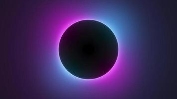 Black circle copy space with neon glow background. Purple and blue color lights video