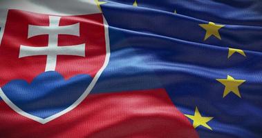 Slovakia and European Union flag background. Relationship between country government and EU video