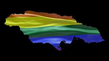 Jamaica country shape territory outline with LGBT rainbow flag background waving animation. Concept of the situation with gay marriage and tolerance for LGBT or LGBTQ plus. 4K alpha channel video