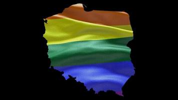 Poland country shape territory outline with LGBT rainbow flag background waving animation. Concept of the situation with gay marriage and tolerance for LGBT or LGBTQ plus. 4K alpha channel video