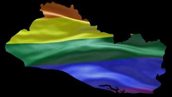 EL salvador nazione forma territorio schema con lgbt arcobaleno bandiera sfondo agitando animazione. concetto di il situazione con gay matrimonio e tolleranza per lgbt o LGBTQ più. 4k alfa canale video