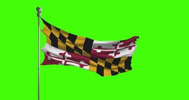 Maryland State Flag Waving on chroma key background. Unites States of America footage, USA flag animation