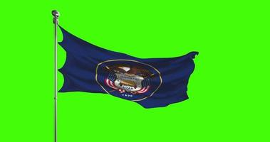 Utah State Flag Waving on chroma key background. Unites States of America footage, USA flag animation video