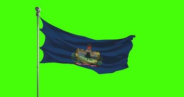 Vermont State Flag Waving on chroma key background. Unites States of America footage, USA flag animation video