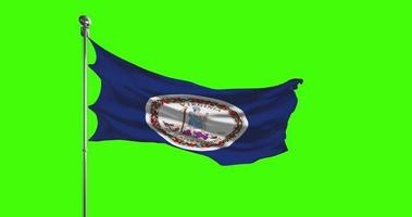 Virginia State Flag Waving on chroma key background. Unites States of America footage, USA flag animation video