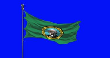 Washington State Flag Waving on chroma key background. Unites States of America footage, USA flag animation video