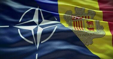 Andorra and NATO relationship. Politics and diplomacy news. Waving flag background video