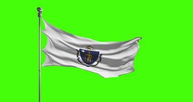 Massachusetts State Flag Waving on chroma key background. Unites States of America footage, USA flag animation video