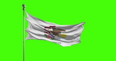 Illinois State Flag Waving on chroma key background. Unites States of America footage, USA flag animation video