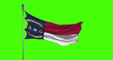 North Carolina State Flag Waving on chroma key background. Unites States of America footage, USA flag animation