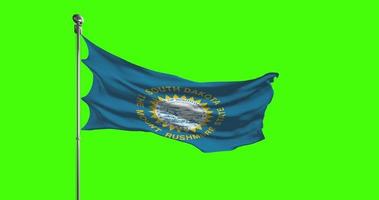 South Dakota State Flag Waving on chroma key background. Unites States of America footage, USA flag animation video