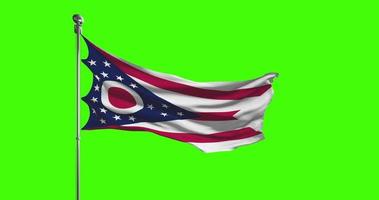 Ohio State Flag Waving on chroma key background. Unites States of America footage, USA flag animation video