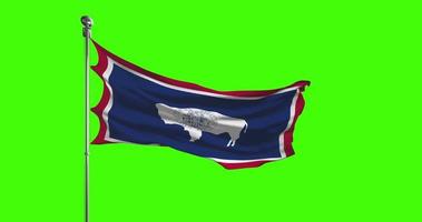 Wyoming State Flag Waving on chroma key background. Unites States of America footage, USA flag animation video