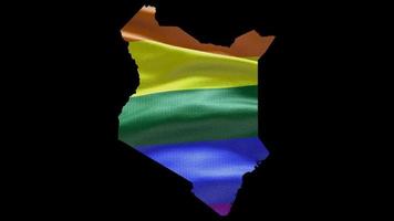 Kenia land vorm gebied schets met lgbt regenboog vlag achtergrond golvend animatie. concept van de situatie met homo huwelijk en tolerantie voor lgbt of lgbtq plus. 4k alpha kanaal video