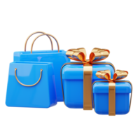3d bleu cadeau boîte avec achats sac png
