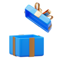 3d blauw geschenk doos met boodschappen doen zak png