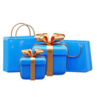 3d bleu cadeau boîte avec achats sac png