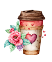 linda acuarela café y flores png