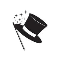 magia sombrero y varita mágica icono, logotipo ilustración diseño vector