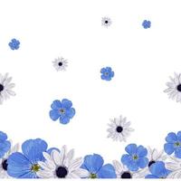 Floral seamless vector border. repeating pattern. Footer blue flowers. spring frame