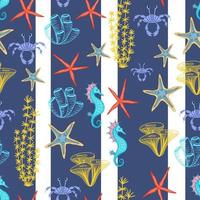 Seamless pattern in marine style. Sea stars on a blue background. Ocean and underwater world. Cool trendy summer pattern. vector