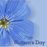 Women's Day. Spring holiday. Greeting card or horizontal banner in blue color. Delicate spring flower. Golden inscription and confetti. Happy Women's Day. vector