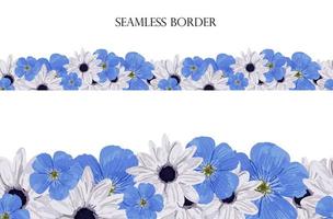 Seamless floral border with blue flowers. Fashionable pattern on a white background. Design element for cards, invitations, weddings, greetings. Ornament for fabric design.. vector