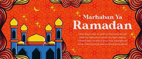 vector illustration of modern banner background with Islamic theme to celebrate the month of Ramadan.with mosque illustration