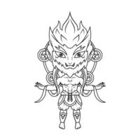 Raijin chibi mascot logo line art vector