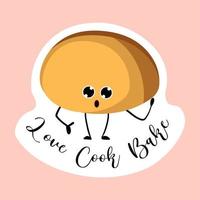 Bun sticker. Bakery logo. Bakery and confectionery vector illustration.Bread cartoon character