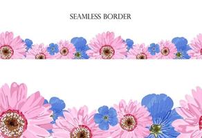 Floral seamless vector border. repeating pattern. Footer pink flowers. spring frame