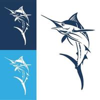 Hand Drawn Marlin fish jump. Design elements for logo, label, emblem, sign, brand mark. Vector illustration.