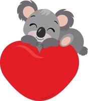 Adorable koala on top of the big red heart vector