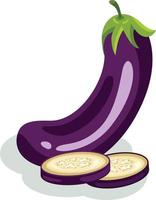 Whole and sliced fresh purple eggplant vector